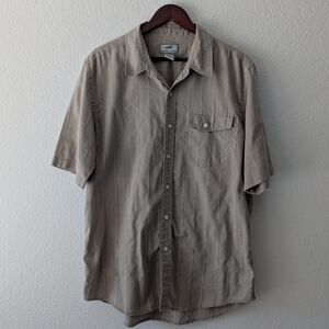Horny Toad Men's L Light Tan With Stripes Short Sleeve Button Up Collard Shirt